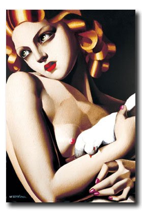 Fine Art Vintage poster Art Deco WOMAN WITH DOVE poster by TAMARA DE LEMPICKA (nude)