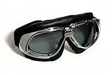 Motorradbrille Classic, ECHT LEDER, schwarz mit Smoke-getönten Gläsern