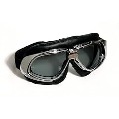 Motorradbrille Classic, ECHT LEDER, schwarz mit Smoke-get�nten Gl�sern