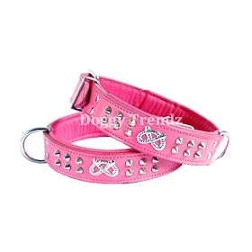 24" Pink Leather Dog Collar Staffordshire Bull Terrier Will Fit Neck Sizes 19" - 22"