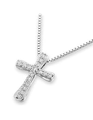(X1000Diamond) 18K/750 White Gold Cross Shape Diamond Pendant With 925 Sterling Silver Chain (0.20 cttw, G-H Color, VS2-SI1 Clarity)
