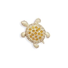 Small Orange Swarovski Crystal Turtle Fashion Pin (Free Shipping)