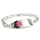 Women's, Ladies, Steel Medical Jewelry ID Bracelet, O-LINK Chain, Pink Symbol (Jewelry)