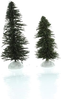 2pc Green Wirey Mini Christmas Tree, 5.5" H & 4" H, Great for Christmas Villages, Train Tracks and Home Decor