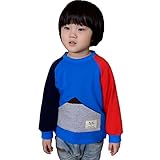 キッズ スモック 保育園 子供 お食事エプロン 長袖 コットン 切り替え 通園グッズ 男の子 (110(身長100-110cm), ブルー)