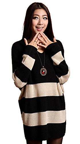 ロングセーター ワンピース ボーダー モノトーン ドルマンスリーブ カジュアル キュート エレガンス レディース 冬物 春物 可愛いスカーフ付き R728