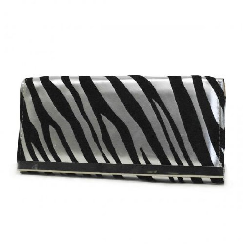 Silver Faux Foldover Leather Wallet with Black Velvet Tiger Stripes - Ladies Fashion Wallet