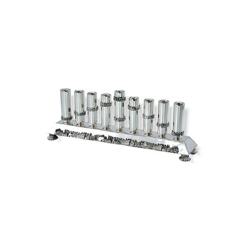Sterling Silver Hanukkah Menorah with Jerusalem on Base and Candleholders