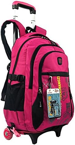 LEGE Multi-fonction Demountable Kids Student Hand Trolley Wheeled Bag School Bacpack with Comfortable Shoulder Support 14 inch Laptop A4 Files Super Lightweight (Rose)