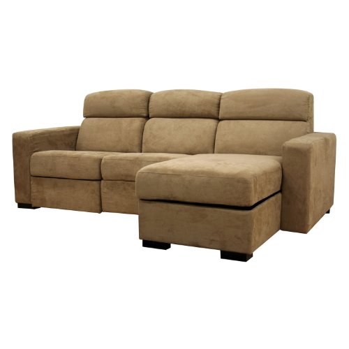 Baxton Studio Holcomb Microfiber Reclining Sectional with Storage Chaise, Tan