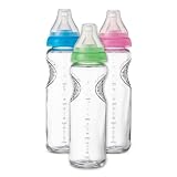 Munchkin Mighty Grip BPA-Free Glass Bottles 3-Pack, 8 oz,Colors Vary