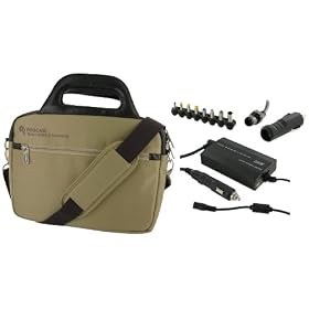 rooCase 4n1 Combo - Acer Aspire AS1410-2497 11.6-Inch Netbook Carrying Bag with AC and DC Adapter Charger Home / Car / Airplane - Travel Pro Series Beige