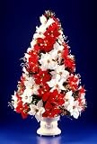 National Tree Company SZIB7-149-36 36 Inch Fiber Optic Ice Bavarian Long Needle Tree with Red & White Poinsettias, Radiance, Gold Twigs and Antique White column Base - Multi Wheel