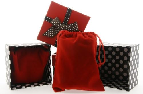 Red &amp; Black Polka Dot Decorative Boxes with Pattern Brown Bow Lids (Set of 6) (6 Red Velvet Pouches Incl.)