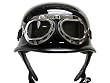 German Gloss Black Motorcycle Biker Cruiser Scooter Touring Half Helmet DOT with Pilot Goggles (Large)