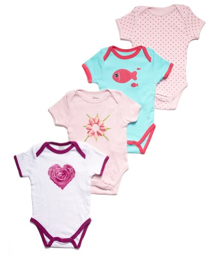 Leveret Short Sleeve 4-pack Variety Girls Bodysuit 100% Cotton (Size 0-24 Months)
