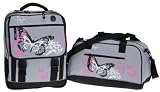  : FABRIZIO ® BUTTERFLY BEAUTY 2 Teile SET: Schulrucksack + Sporttasche Schmetterling / GREY Pink