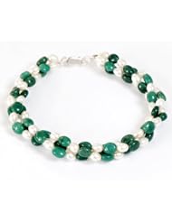 Amazing Natural Cabochon Emerald & Pearl Beaded Bracelet