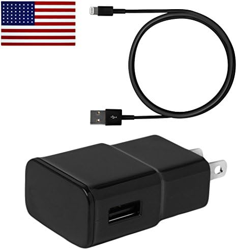 2 Amp Rapid Wall Charger &amp; 8 Pin Data Cable for Apple iPhone 6 6 Plus 5 5S 5C, iPad 4 Air 1 Air 2 &amp; iPad Mini 1 2 3 Bundle -Bulk Packaging- w allsales1955 Brand American Flag Sticker (Black)
