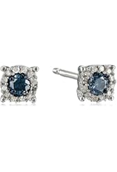 Sterling Silver Blue and White Diamond Stud Earrings (1/4 cttw)