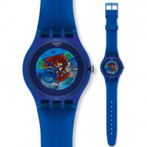 Swatch SUON101 indigo lacquered blue indigo dial blue indigo plastic strap men watch NEW