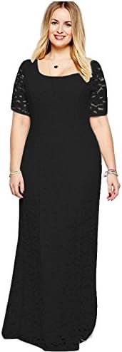 Women's Plus Size Backless Lace Party Wedding Evening Maxi Dress XL-9XL (9XPlus, Black)
