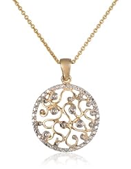 Goldtone Finish Silver Diamond-Accent Floral Medallion Pendant Necklace