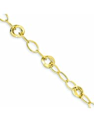 14K Gold Oval and Double Circle Link Bracelet 7.5 Inches