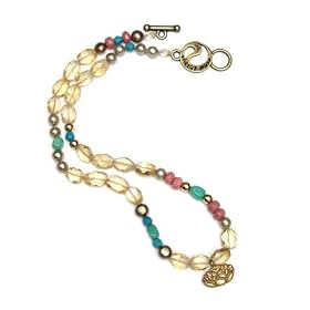 Citrine and Pearl Lakshmi Necklace - 16 1 2 with Lotus Flower Charm by