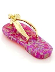 14K Gold Fuscia Opal Flip Flop Sandal Shoe Pendant