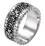 11MM Polished Stainless Steel Biker Ring with Crack Design Around Ring with Three Small Gothic Crosses