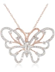 14k Gold Filigree Butterfly with Diamond Accent Pendant Necklace, 18"