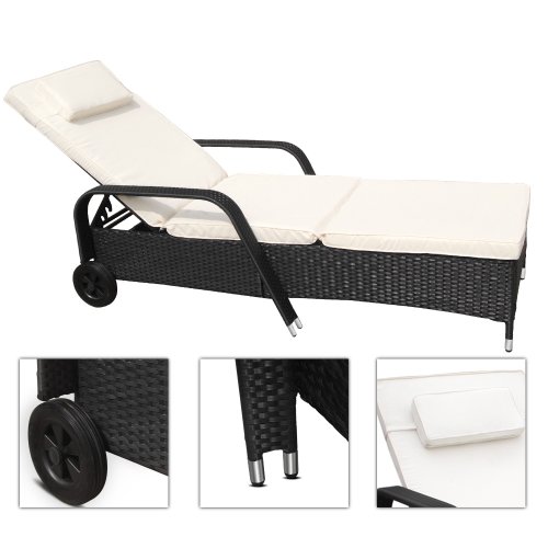Jago - Bain de soleil - RTSL01schwarz - en résine tressée noir - 213 x 76 x 53 cm et matelas blanc crème