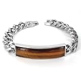Stainless Steel Tiger's Eye ID Style Curb Chain Bracelet - 8 Inches