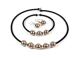 Three Piece Coil Necklace, Bracelet, and Earrings Set with Mauve Tone Beads