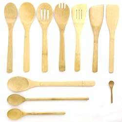 10 Piece Bamboo Utensil Set With Extra Large Spoons And Turners