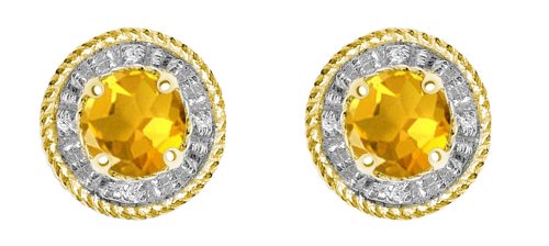 Childrens Toyshop  Jewelry : 10k Yellow Gold, November Birthstone, Citrine and Diamond Earrings