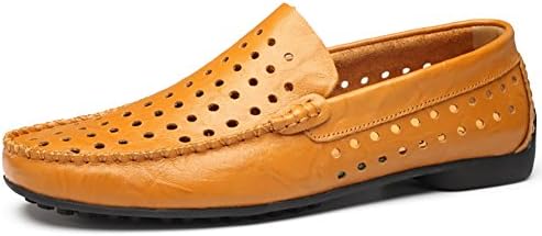 Men's Breathable Leather Loafers Shoes Casual Driving Flats Brown US 9