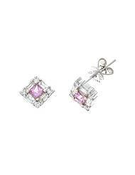 0.67CTW 18K White Gold Genuine Pink Sapphire and Diamond Stud Earrings