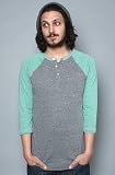 Alternative Apparel The Eco Heather 3/4 Raglan Henley in Grey & Green,Tops for Men
