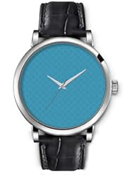 SPRAWL Aanalog Fashion Series Silver Ladies Watches of Genuine Black Leather Strap,Unique Wrist Watch for Women Girls Designed with Blue flowers background