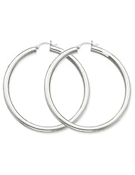 14k White Gold Polished 4mm Lightweight Round Hoop Earrings. Metal Wt- 5.23g