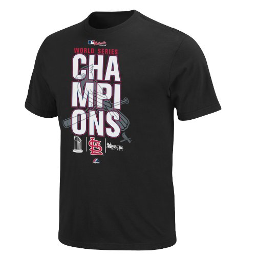 MLB Men's St. Louis Cardinals World Series 2011 World Series Champions In Flight Parade T-Shirt (Black, Large)