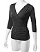 Doublju Women 3/4 Sleeve Unique Soft Fabric Draped Wrap T shirt
