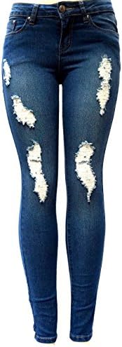 JEAN9 Womens BLUE Denim Stretch JEANS Destroy Skinny LEG Ripped Distressed Pants (1)