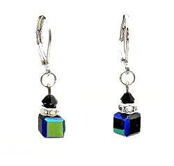 Earrings - E252 - Crystal Cube ~ Jet AB (Black Irridescent)