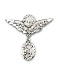 Sterling Silver Baby Badge with St. Gerard Charm and Angel with Wings Badge Pin