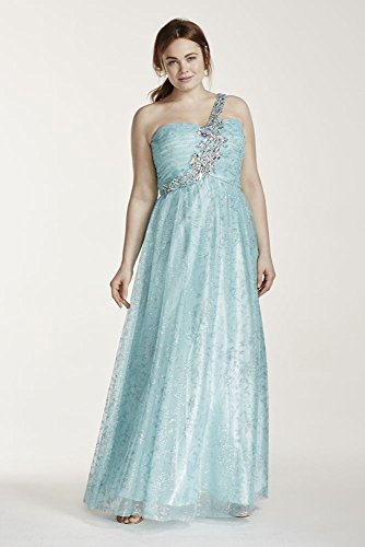 Plus Size One Shoulder Tulle Prom Dress with Crystal Beading Style 328062DW,...