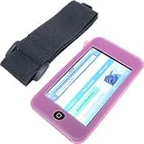 PCMICROSTORE Brand Apple iPod Touch MP3 Video 8gb 16gb Premium Silicone Skin Case Cover with Adjustable Sports Armband and Touch Screen Protector - Bundled with 12v Rapid Premium Car Charger and Home Travel Wall AC Adapter Charger - 5 Color Options , PINK+CHARGERS (1st Generation ONLY)