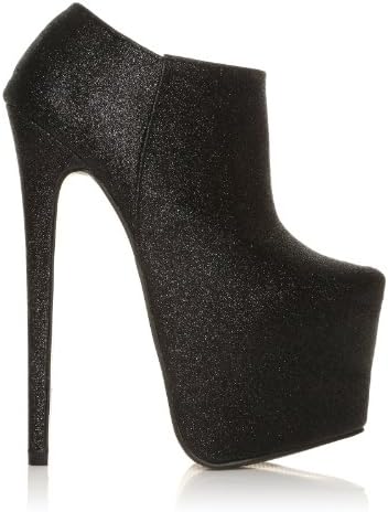 H8 Women's Glitter Stilleto Very High Heel Black Shoe Boots Size 8